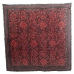 CHRISTIAN DIOR black & red cashmere & silk PLAYING CARD SYMBOLS Shawl Scarf