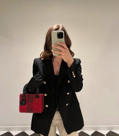 Christian Dior Black & Red Check Embellished Lambskin Leather Mini Lady Dior