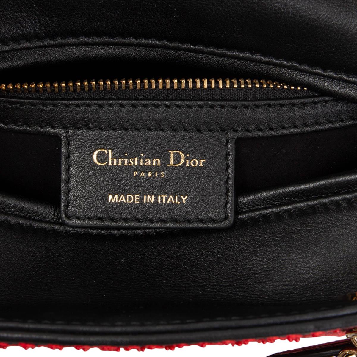 Black CHRISTIAN DIOR black & red leather 2018 LADY DIOR MEDIUM HEART CLOVER Bag For Sale