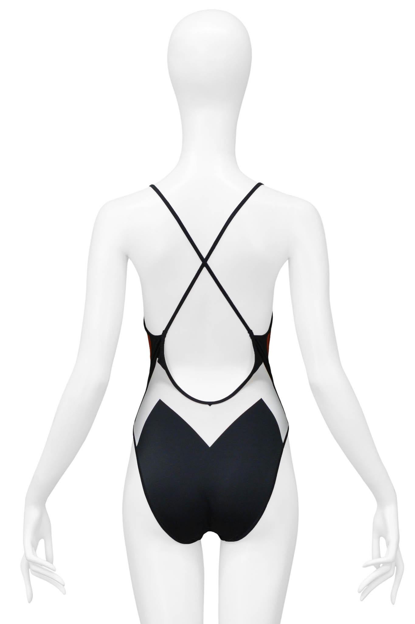 Christian Dior Black, Red & White Chevron Swimsuit 1999 In Excellent Condition For Sale In Los Angeles, CA