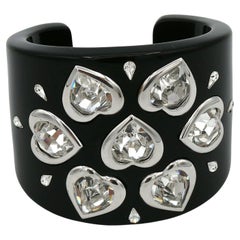 Christian Dior Black Resin Crystal Hearts Cuff Bracelet