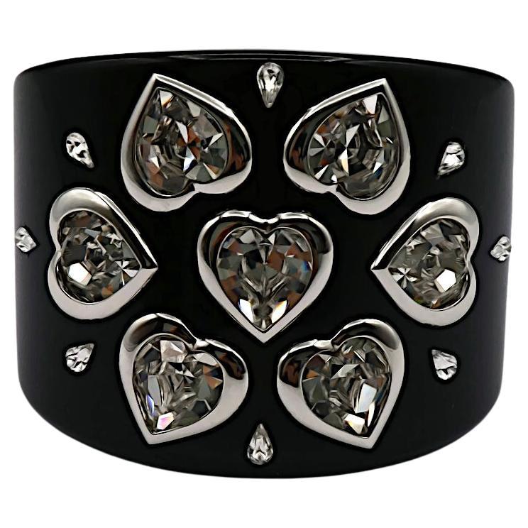 CHRISTIAN DIOR Black Resin Crystal Hearts Cuff Bracelet