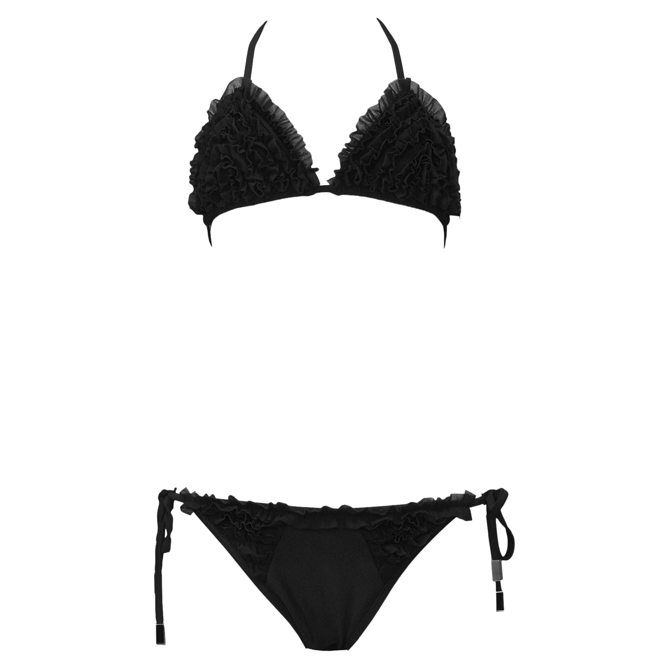 Bikini à volants noirs Christian Dior avec quincaillerie chromée