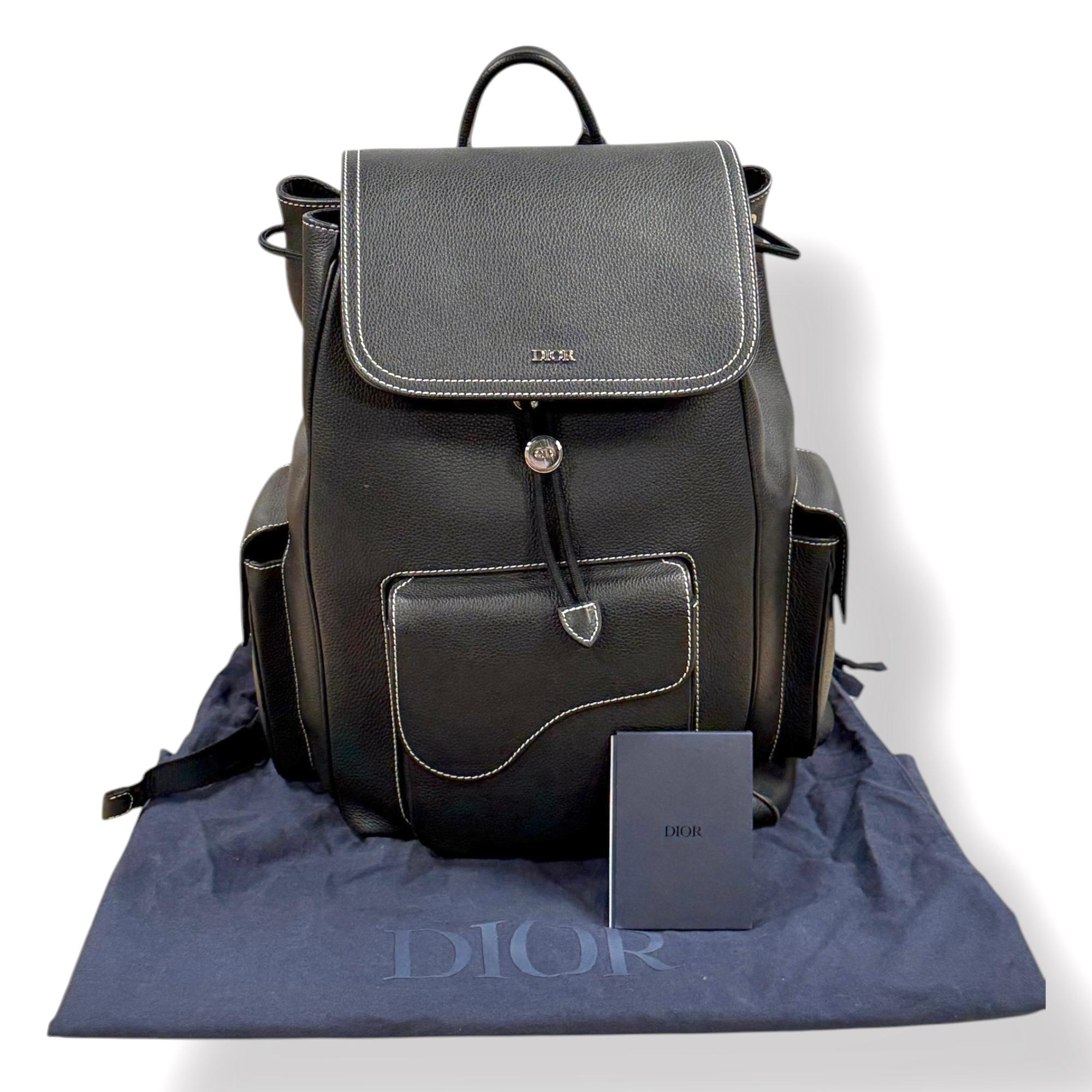 CHRISTIAN DIOR BLACK SADDLE BACKPACK MEN PRE OWNED KIM JONES COLLECTION 2022 vau For Sale 2