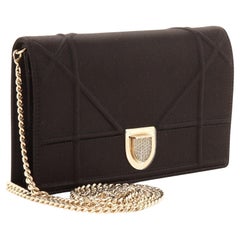 Christian Dior Black Satin Diorama Wallet on Chain