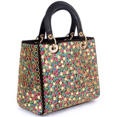 CHRISTIAN DIOR black satin SEQUIN LIMITED EDITION LADY DIOR Bag