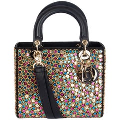 CHRISTIAN DIOR black satin SEQUIN LIMITED EDITION LADY DIOR Bag