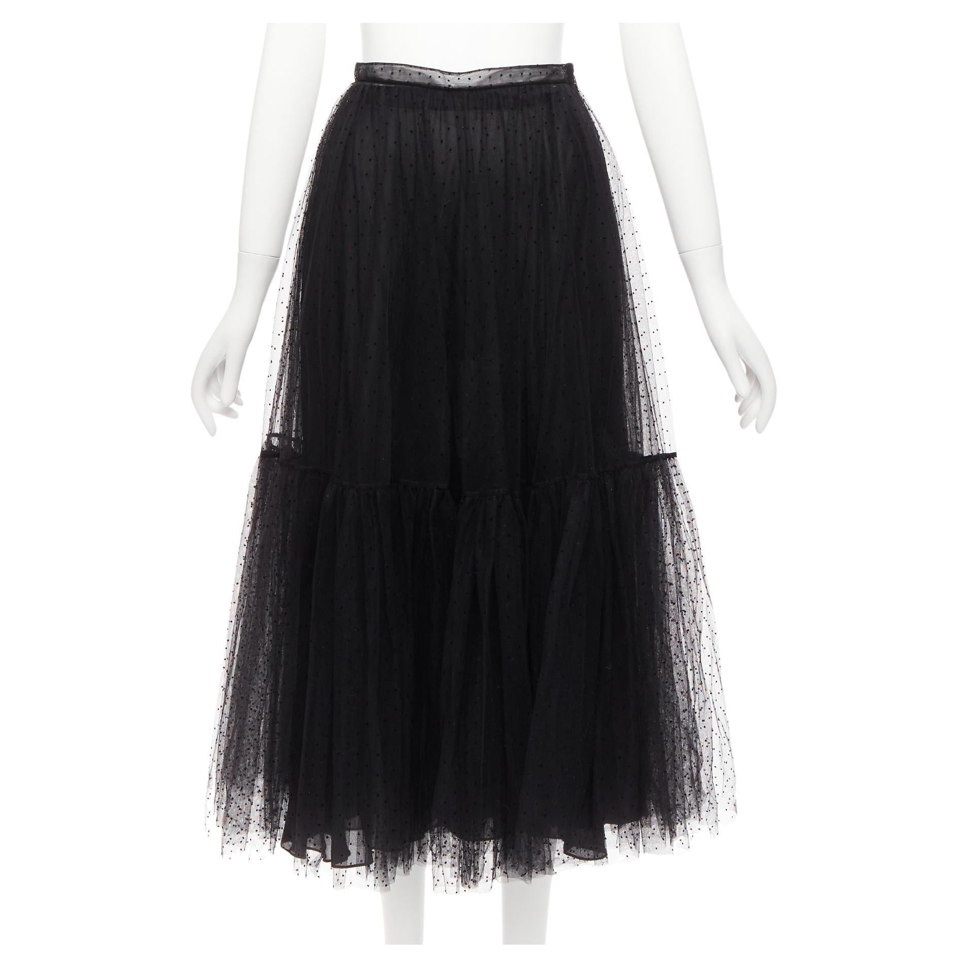 CHRISTIAN DIOR black sheer polka dot sheer tulle layered skirt S