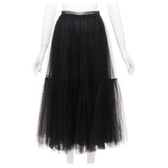 CHRISTIAN DIOR black sheer polka dot sheer tulle layered skirt S