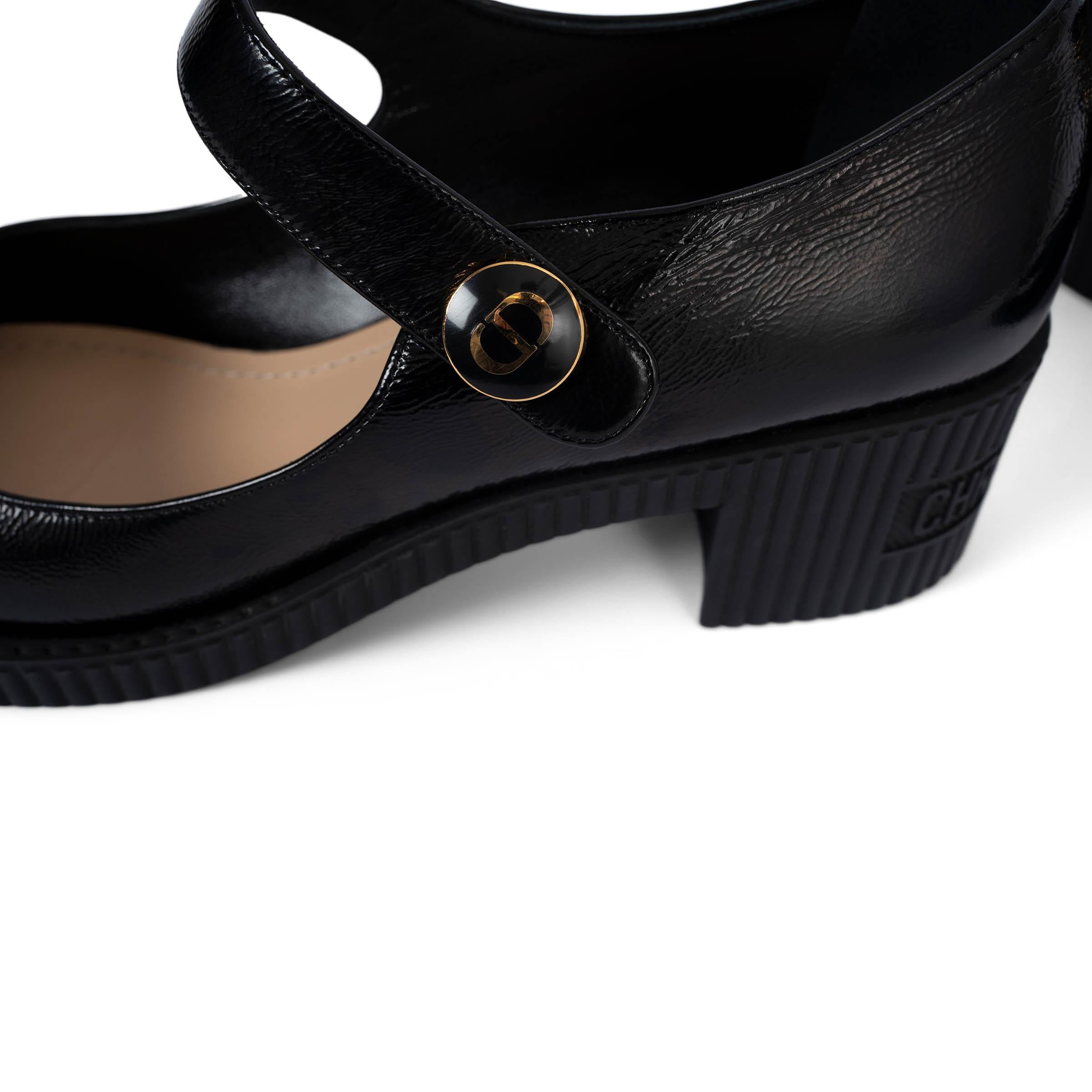 CHRISTIAN DIOR black shiny leather D-DOLL MARY JANE Sandals Shoes 39 3