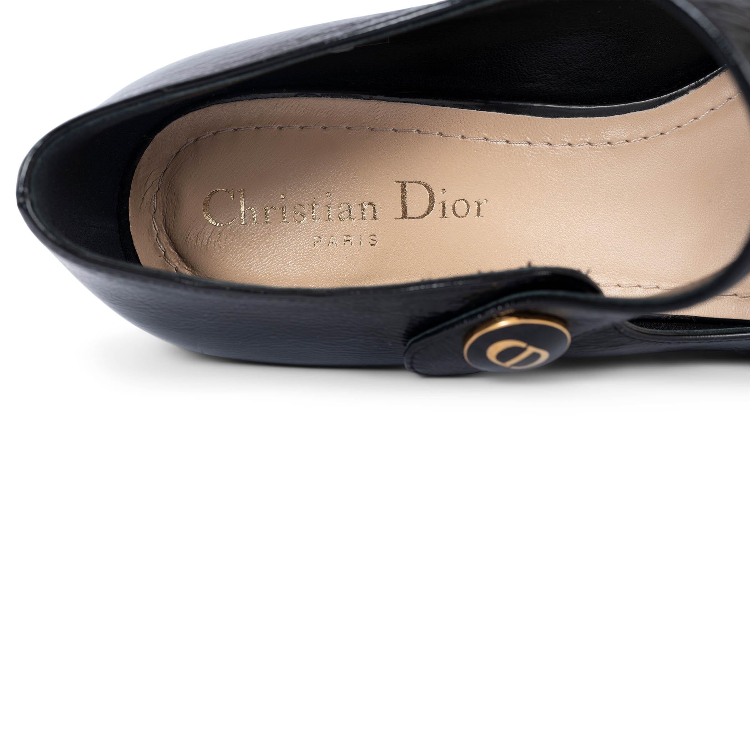 CHRISTIAN DIOR black shiny leather D-DOLL MARY JANE Sandals Shoes 39 4