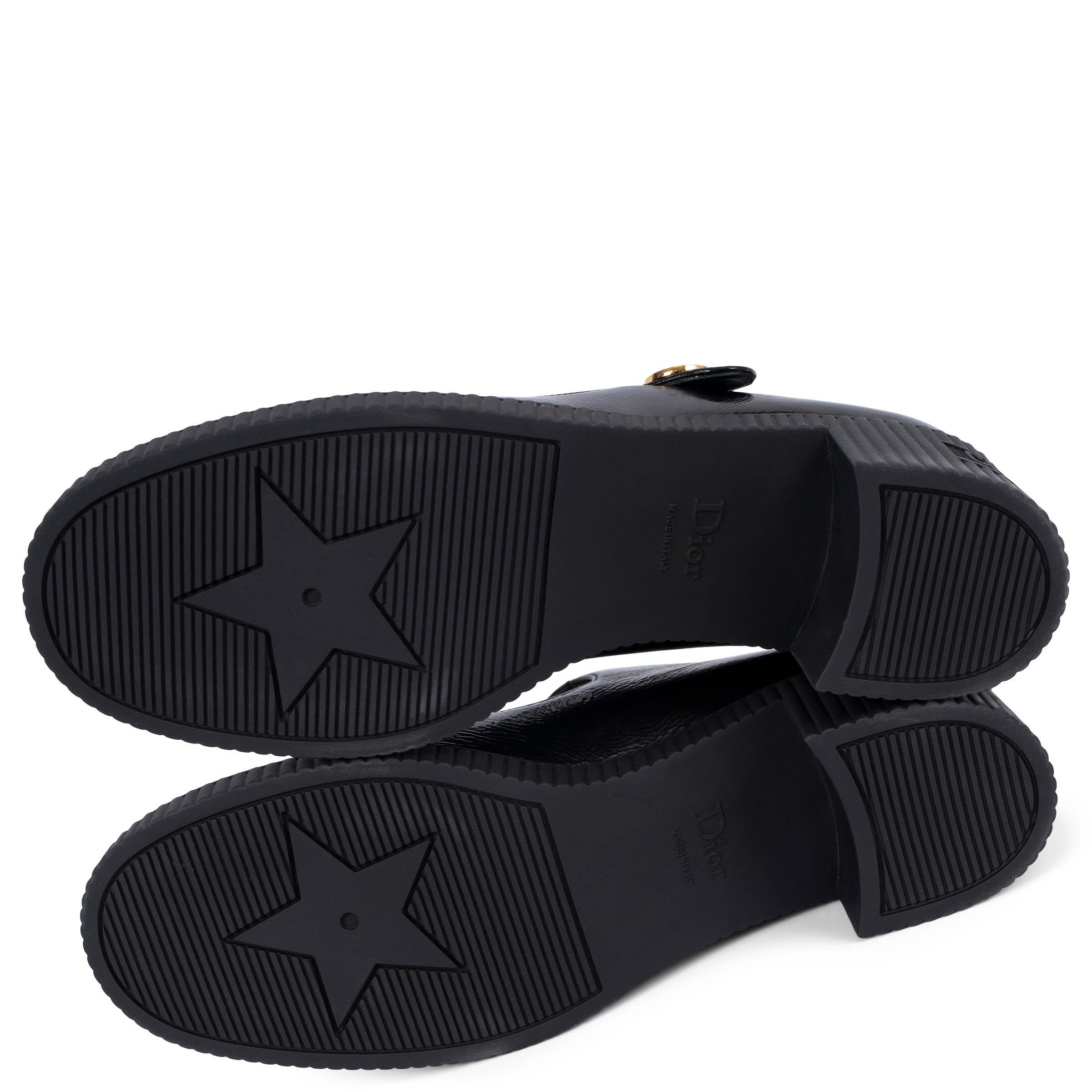CHRISTIAN DIOR black shiny leather D-DOLL MARY JANE Sandals Shoes 39 5