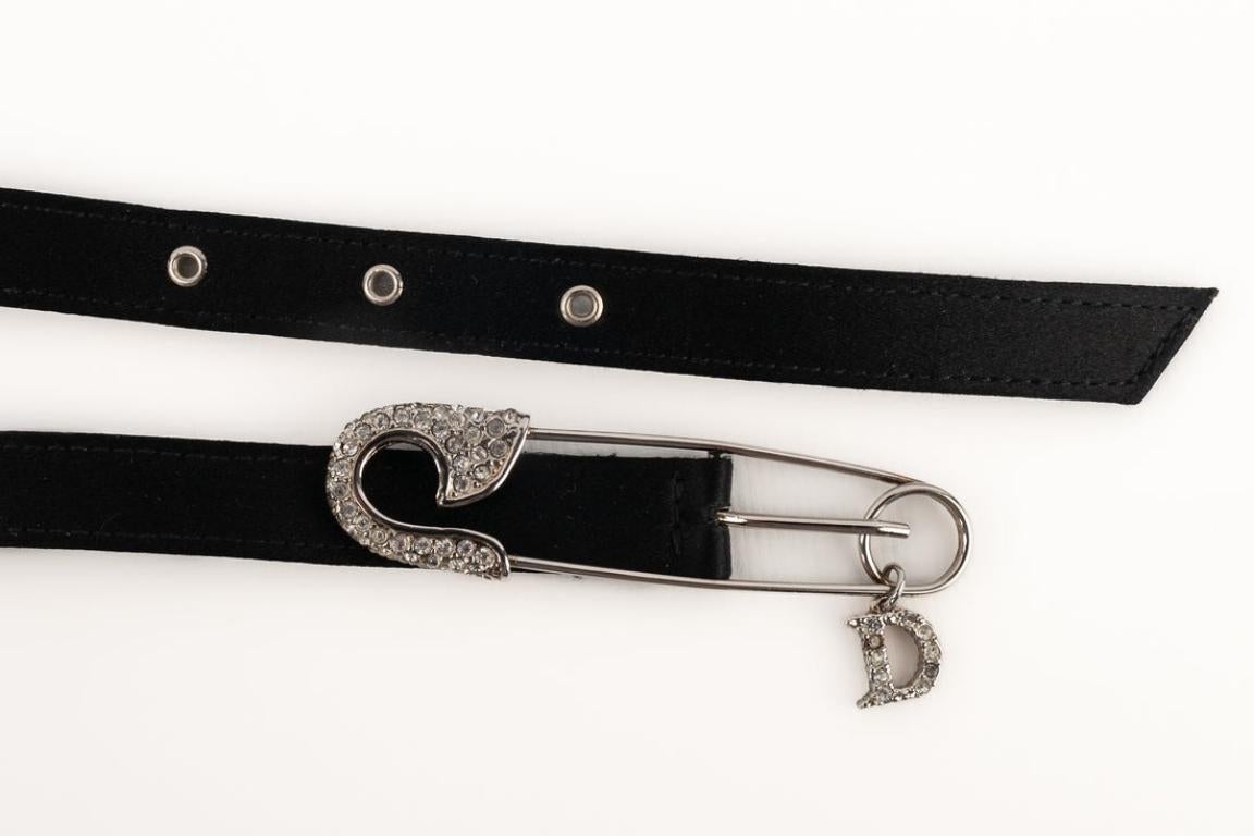 Christian Dior Black Silk and Leather Belt For Sale 6