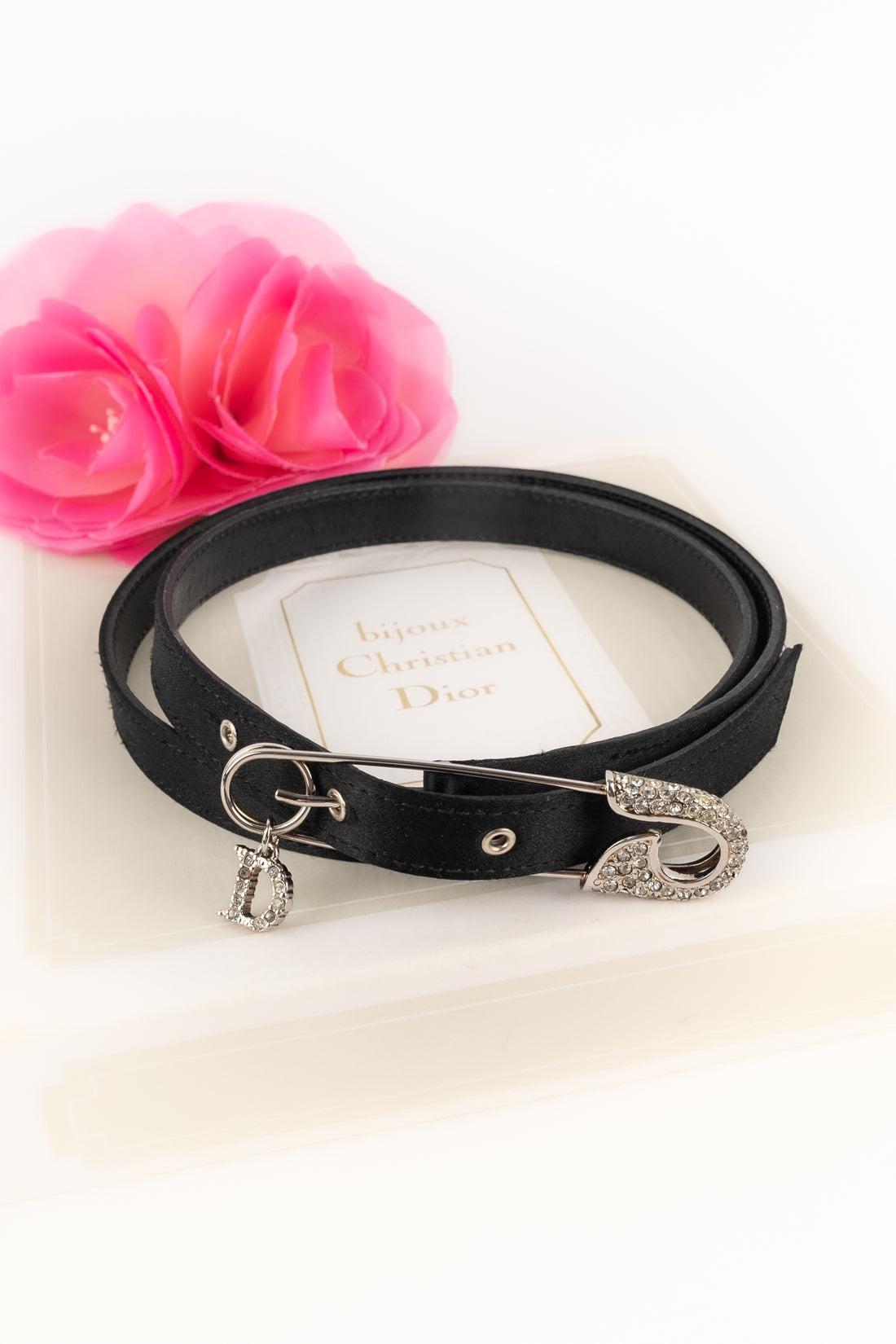Christian Dior Black Silk and Leather Belt For Sale 7