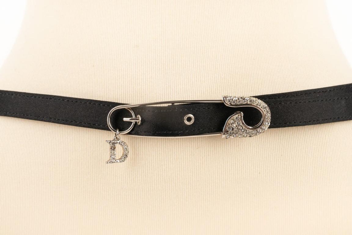 Christian Dior Black Silk and Leather Belt In Excellent Condition For Sale In SAINT-OUEN-SUR-SEINE, FR