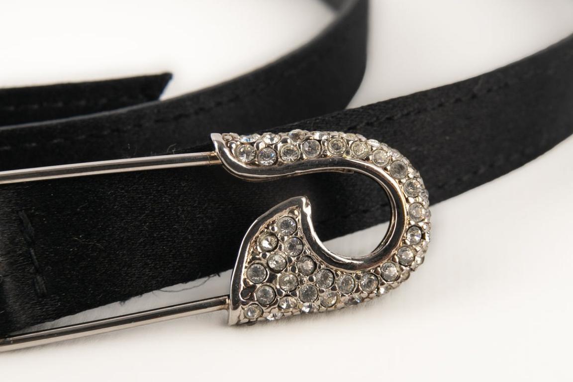 Christian Dior Black Silk and Leather Belt For Sale 2