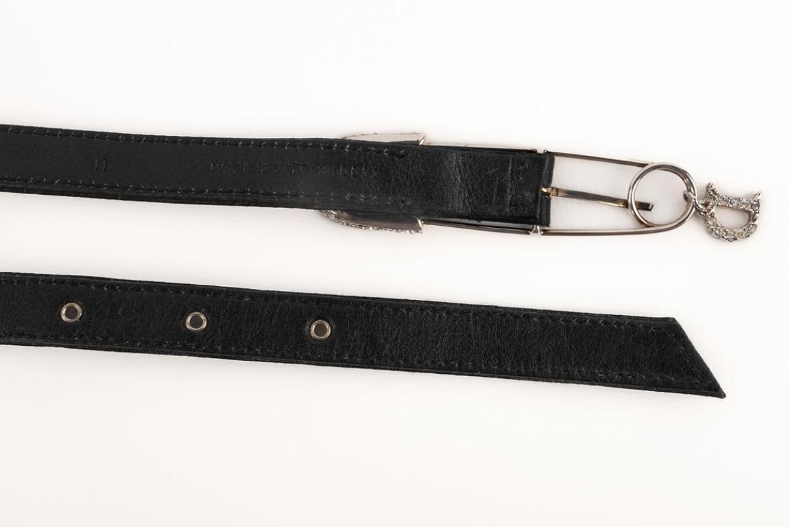 Christian Dior Black Silk and Leather Belt For Sale 5
