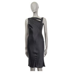CHRISTIAN DIOR black silk ASYMMETRIC NECK SATIN COCKTAIL Dress 36 XS