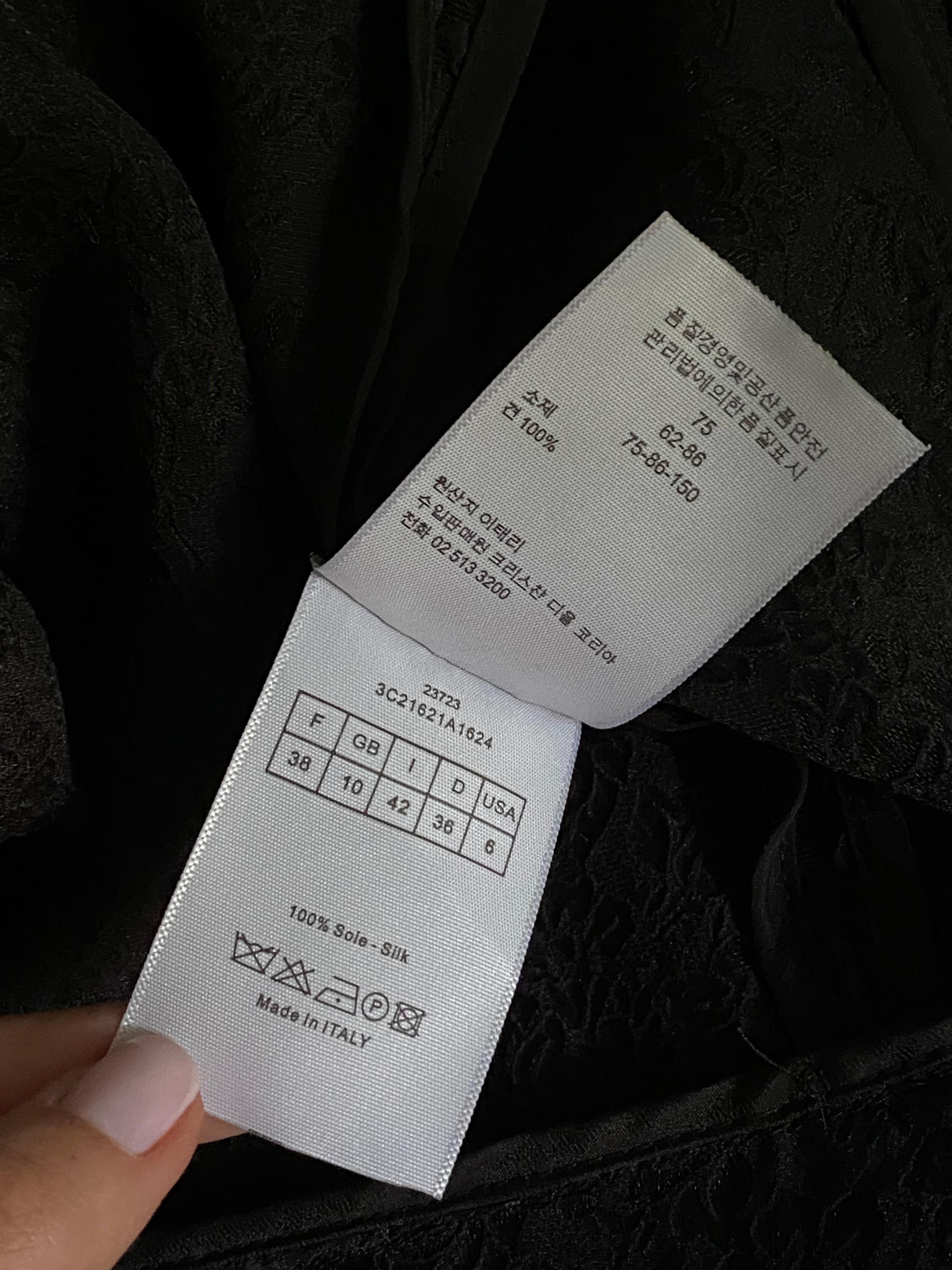 Christian Dior Black Silk Floral and Ruffle Button-Down Shirt Blouse Size 38 1
