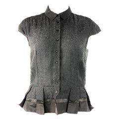 Christian Dior Black Silk Floral and Ruffle Button-Down Shirt Blouse Size 38