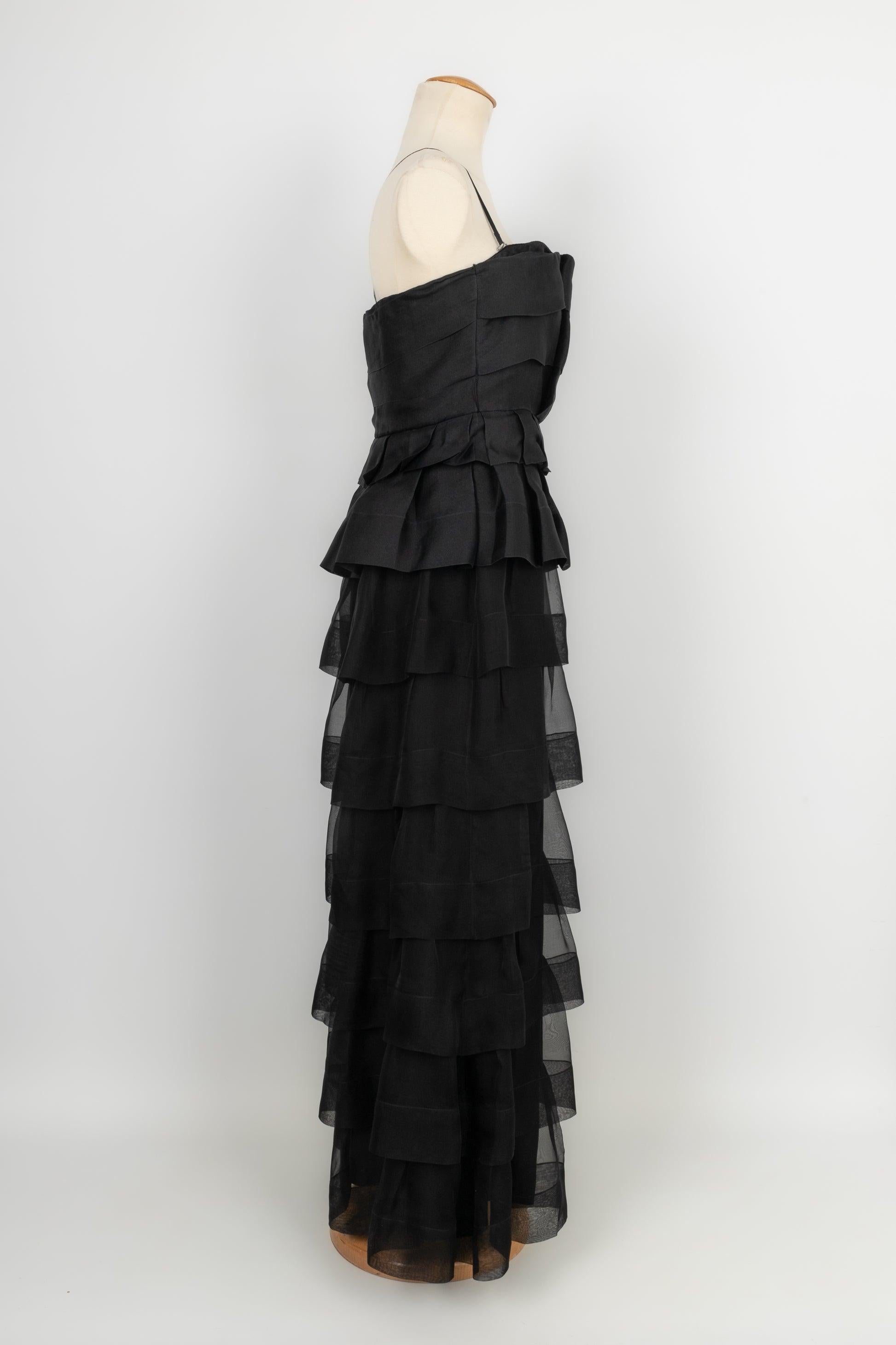 Women's Christian Dior Black Silk Flounced Bustier Dress 42FR, 2009