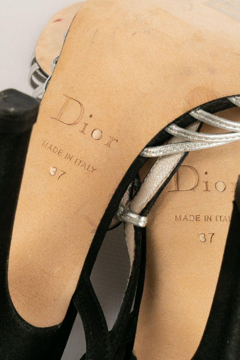 Christian Dior Black Silk Heels Shoes, Size 37 For Sale 4