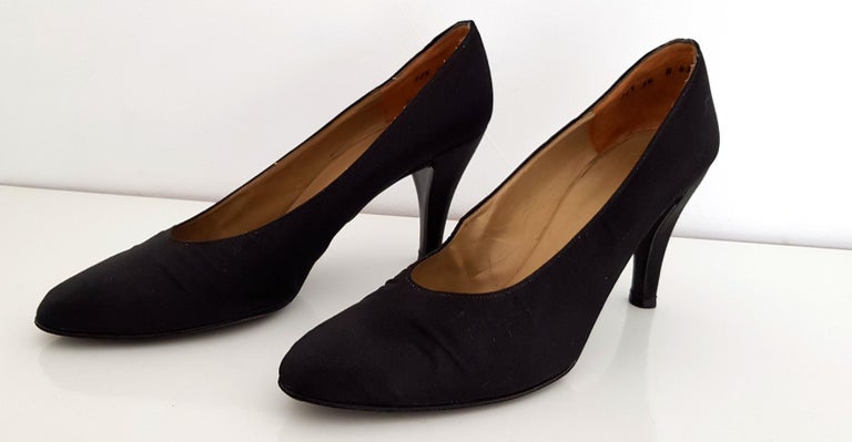 Christian Dior Black Silk Heels with the low-tip in steel - NEW, size 9 ...
