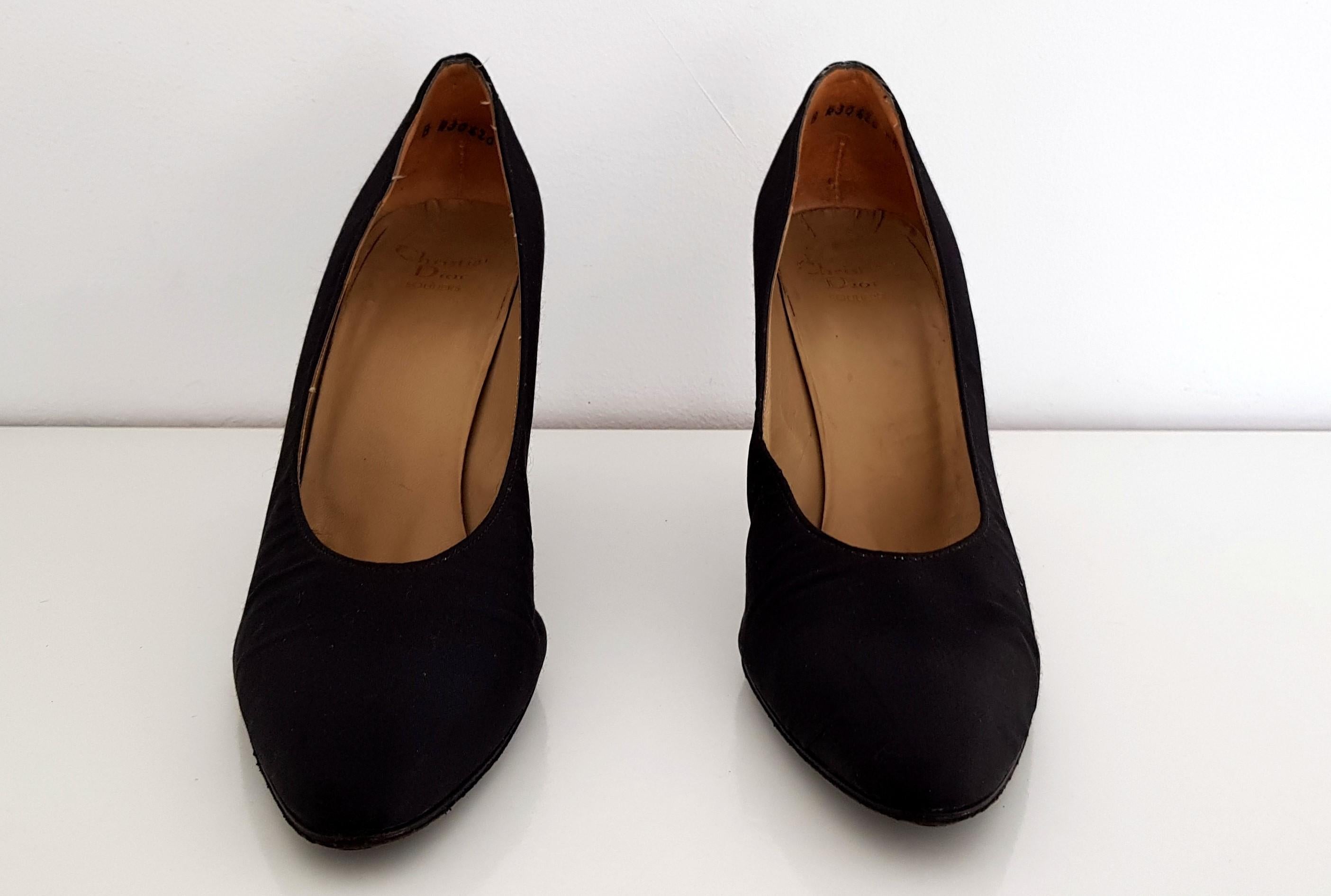 Christian Dior Black Silk  Heels with the low-tip in steel - NEW, size 9 1/2 For Sale 2