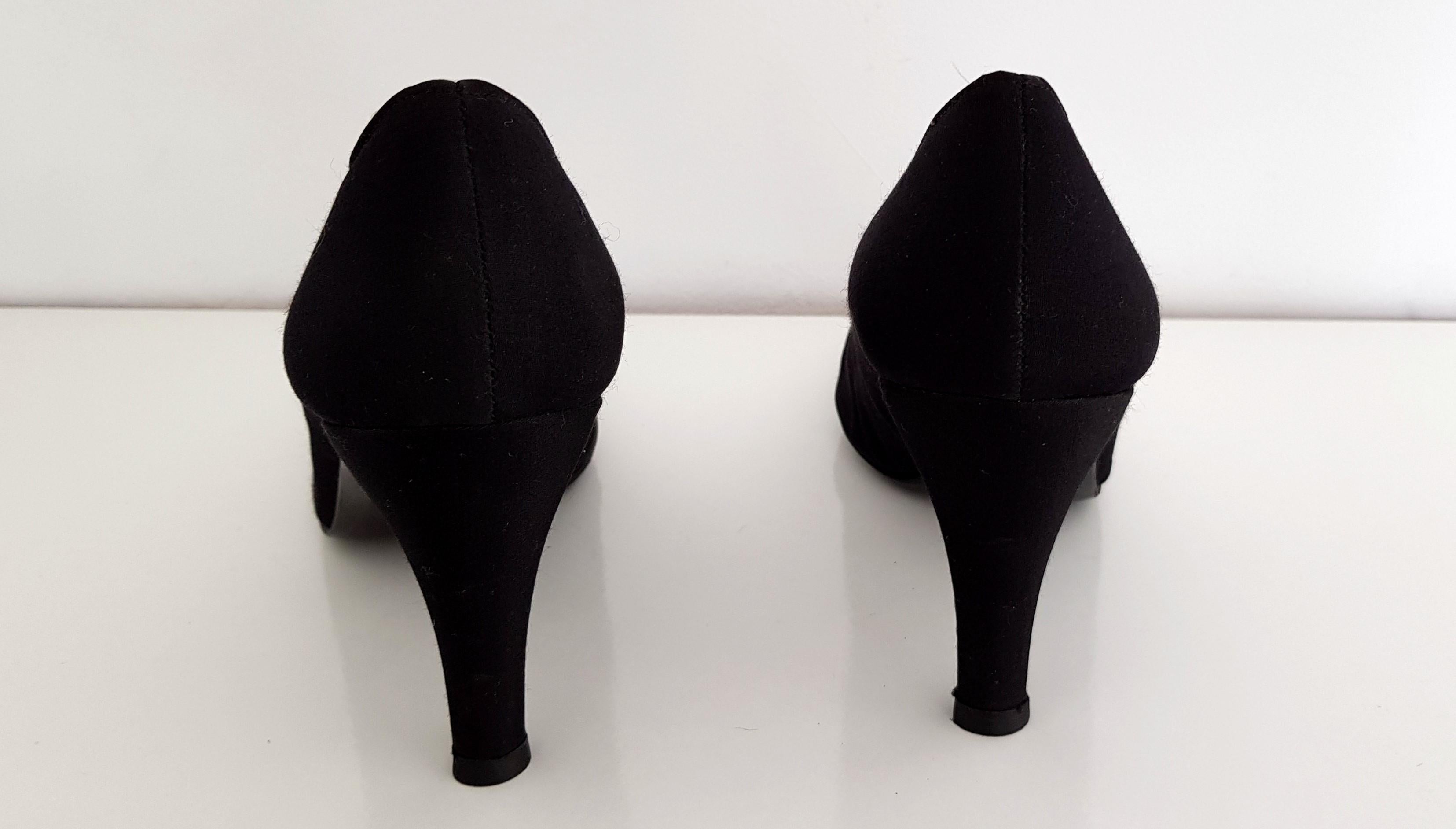 Christian Dior Black Silk  Heels with the low-tip in steel - NEW, size 9 1/2 For Sale 3