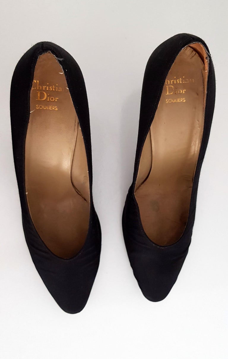 Christian Dior Black Silk Heels with the low-tip in steel - NEW, size 9 ...