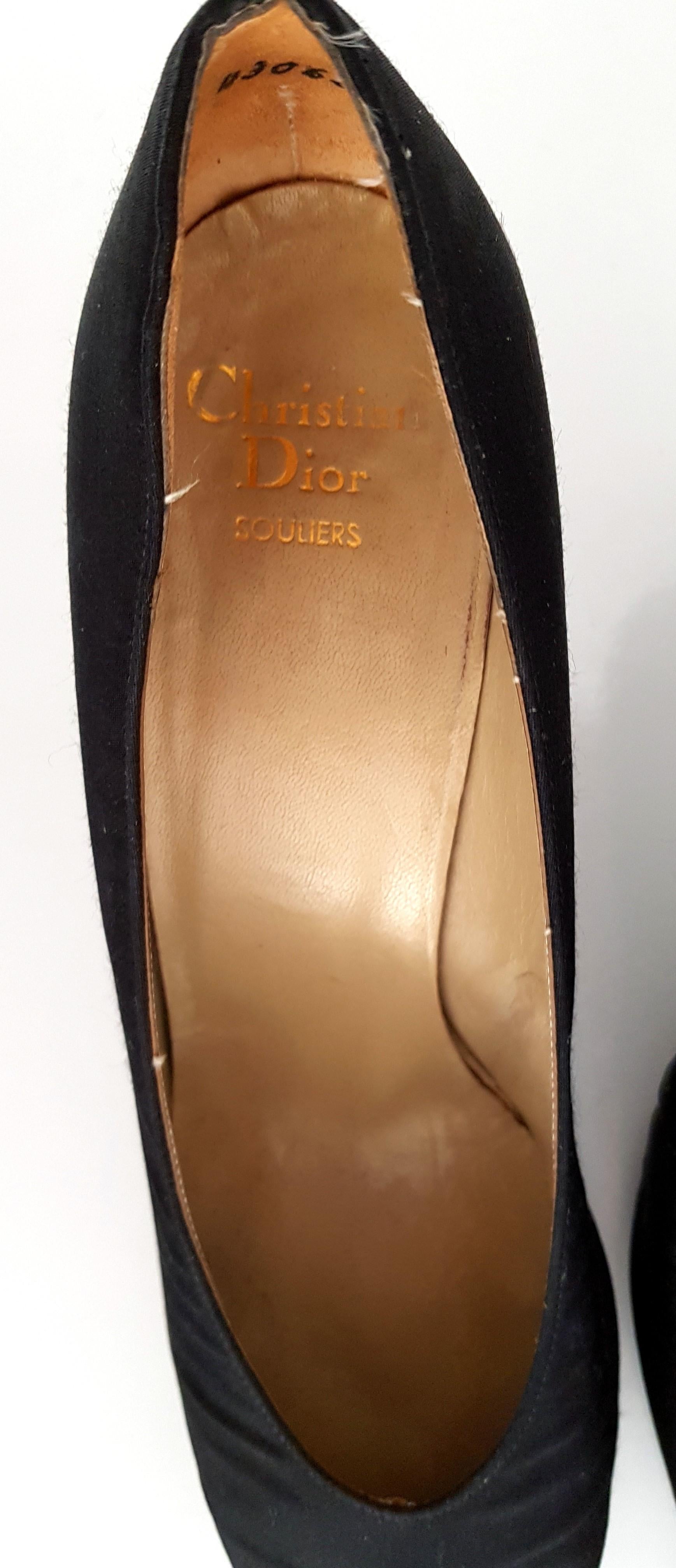 Christian Dior Black Silk  Heels with the low-tip in steel - NEW, size 9 1/2 For Sale 5