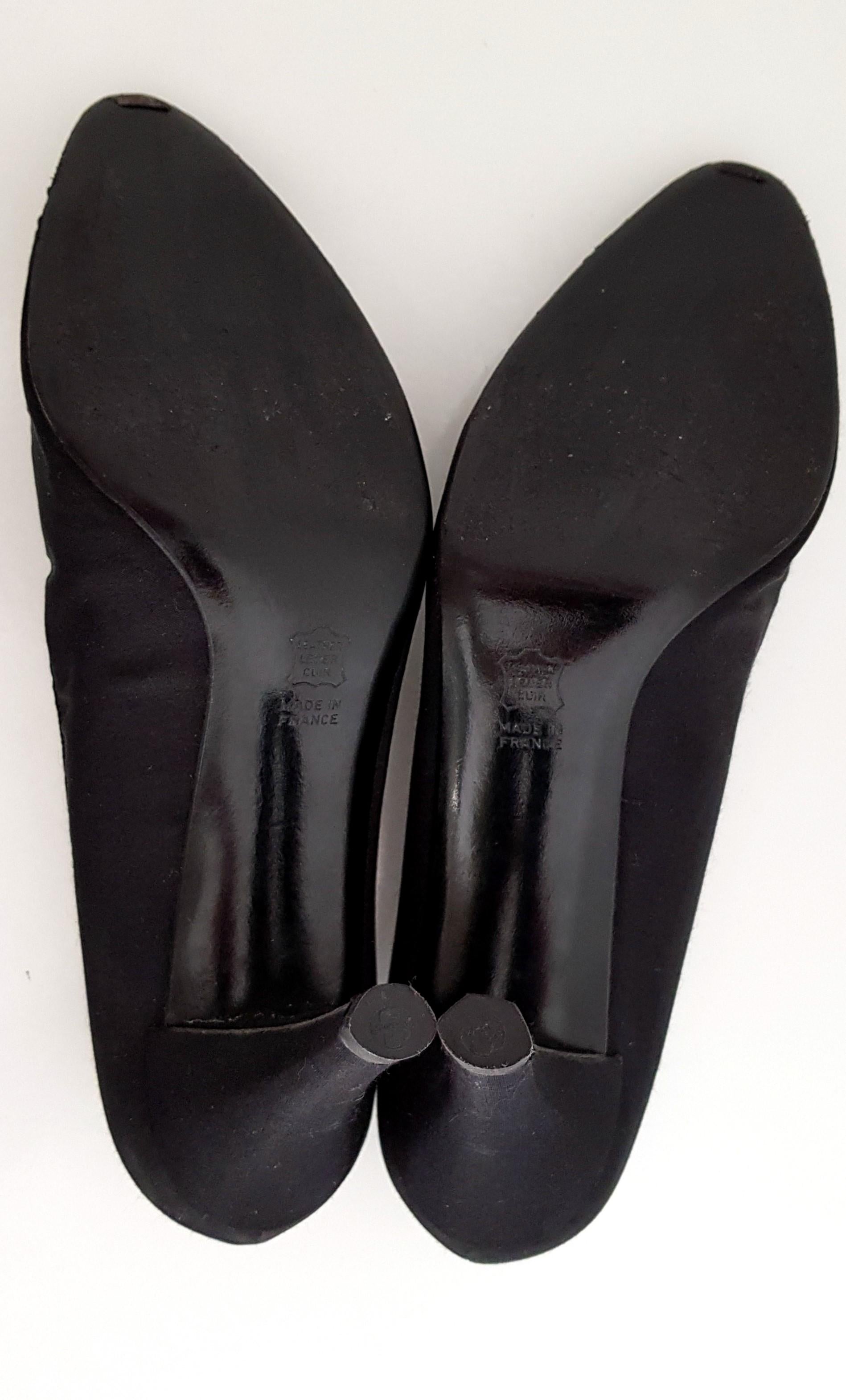 Christian Dior Black Silk  Heels with the low-tip in steel - NEW, size 9 1/2 For Sale 6