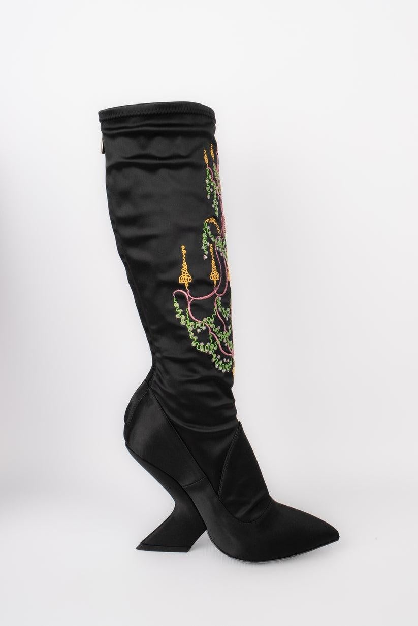 Christian Dior Black Silk Satin Boots, 2013 For Sale 7