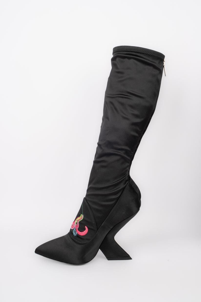 Women's Christian Dior Black Silk Satin Boots, 2013 For Sale