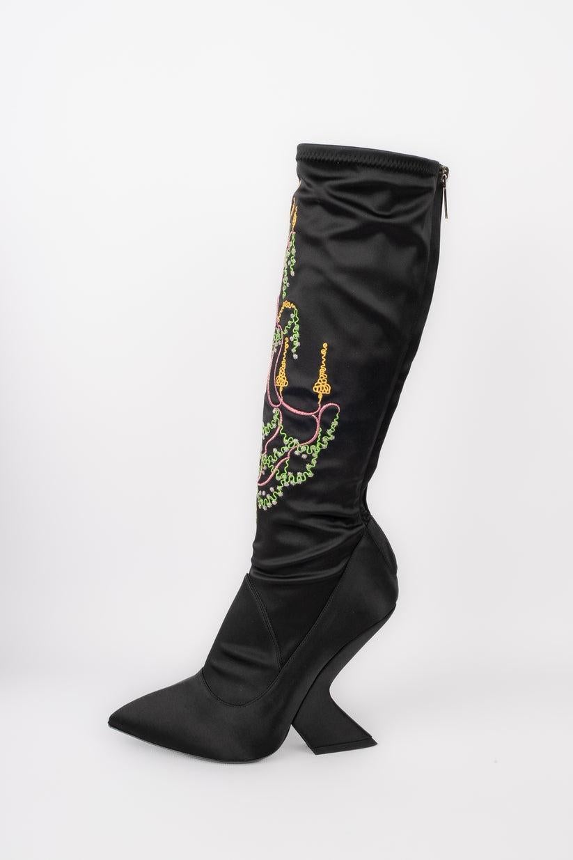 Christian Dior Black Silk Satin Boots, 2013 For Sale 5