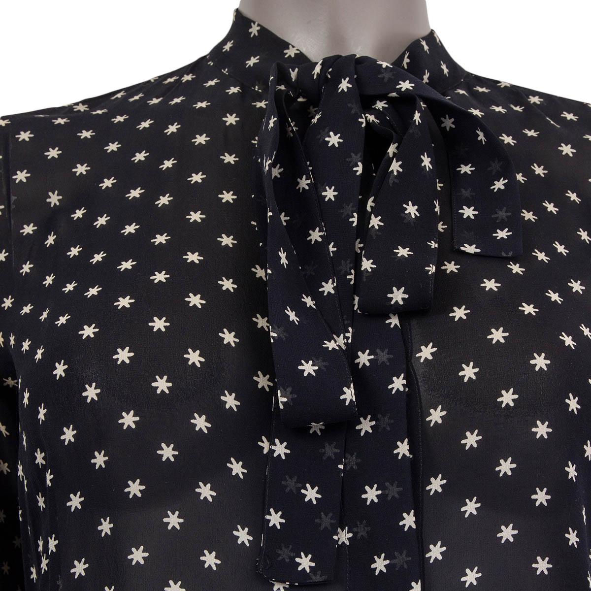 Women's CHRISTIAN DIOR black silk STAR PRINT TIE NECK Blouse Shirt 36 XS