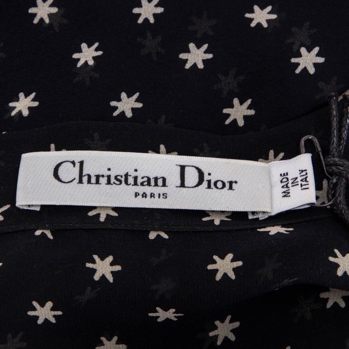 CHRISTIAN DIOR black silk STAR PRINT TIE NECK Blouse Shirt 36 XS 3