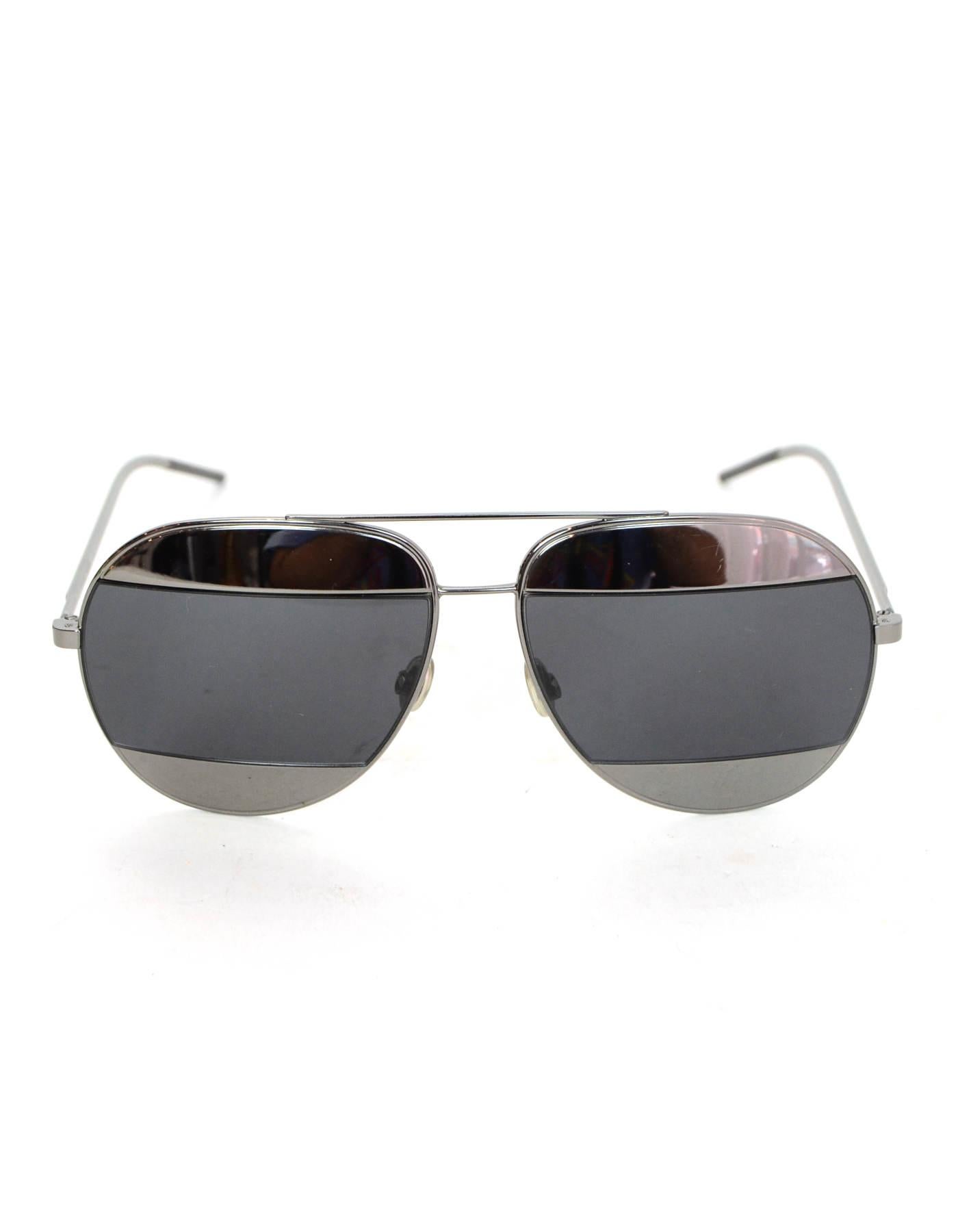 Gray Christian Dior Black/Silver Mirror Split 1 Aviator Metal Unisex Sunglasses