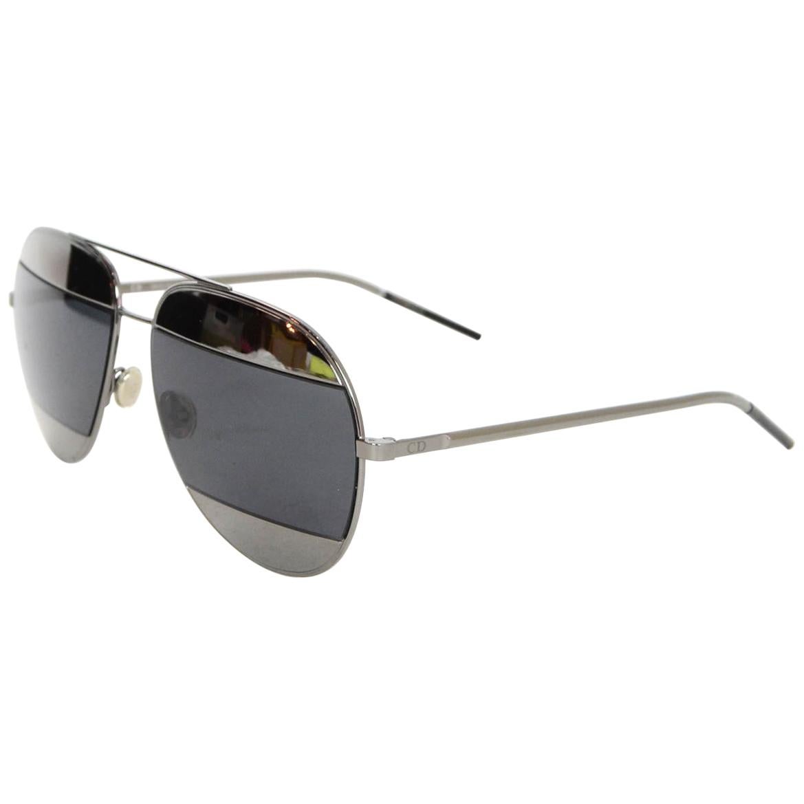 Christian Dior Black/Silver Mirror Split 1 Aviator Metal Unisex Sunglasses