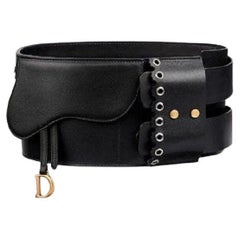 Christian Dior Black Smooth Leather Deep Saddle Belt 80