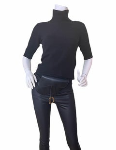 Christian Dior Black Smooth Leather Saddle Pouch Belt Bag