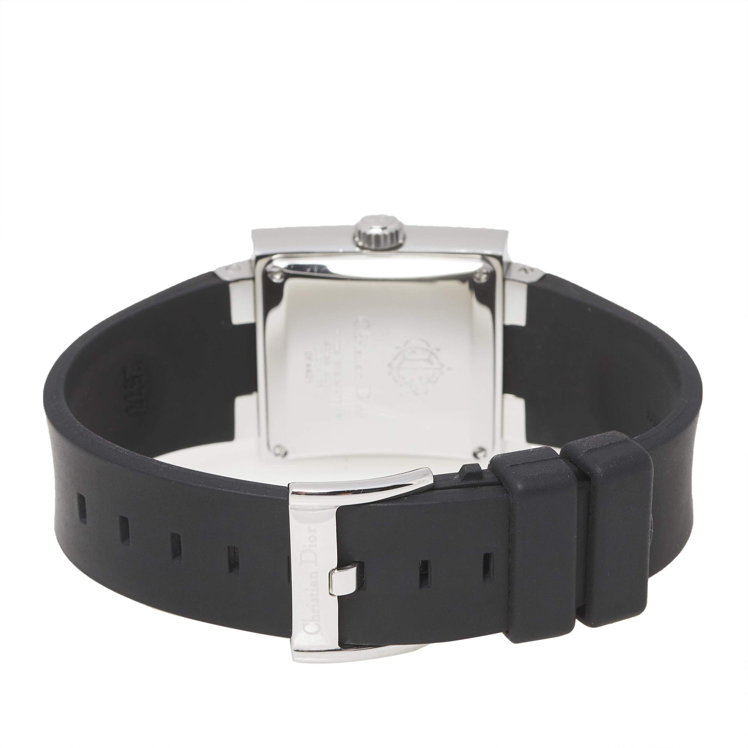 Christian Dior Black Stainless Steel Rubber Riva D101-100 Women's Wristwatch 31  In Good Condition In Dubai, Al Qouz 2
