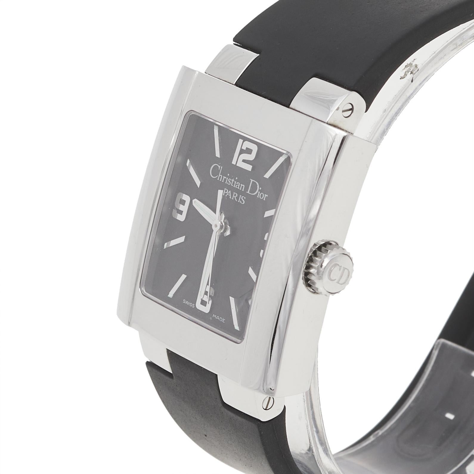 Christian Dior Black Stainless Steel Rubber Riva D101-100 Women's Wristwatch 31  1