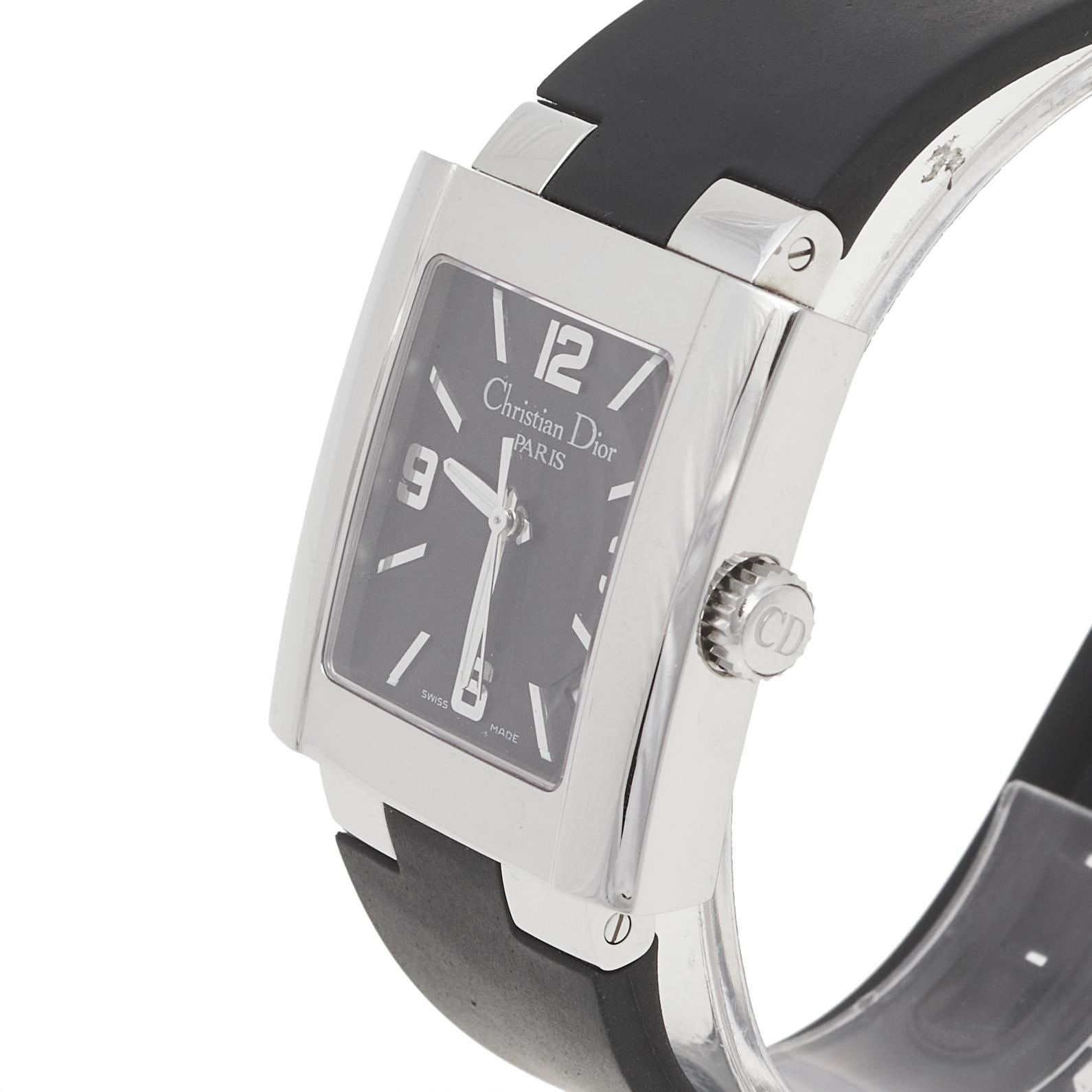 Christian Dior Montre-bracelet pour femme Riva D101-100 en acier inoxydable noir et caoutchouc 31 2