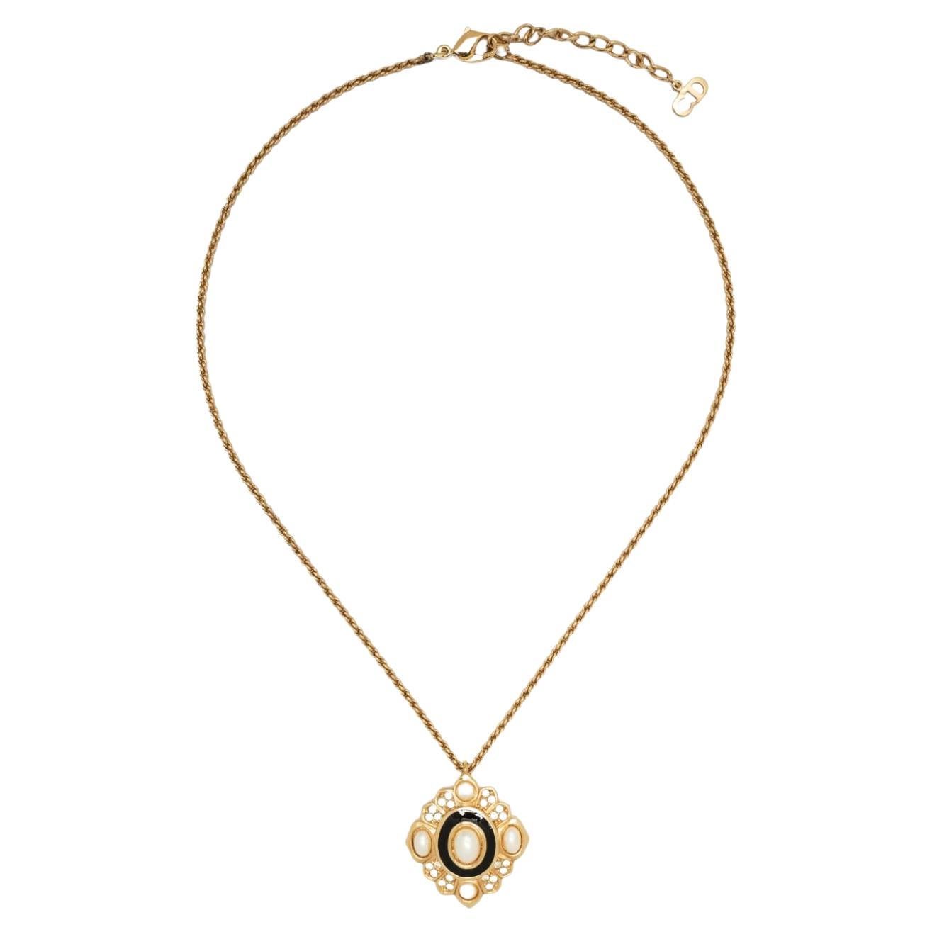 Christian Dior Black Statement-Pendant Necklace For Sale