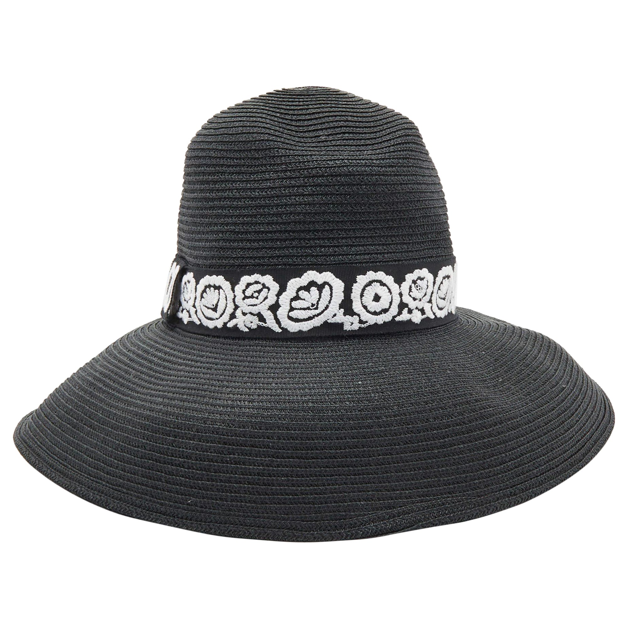 Christian Dior Black Straw Daytime Roses Hat