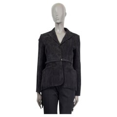 CHRISTIAN DIOR - Veste ceinturée à franges en daim noir, 2018, 38 S