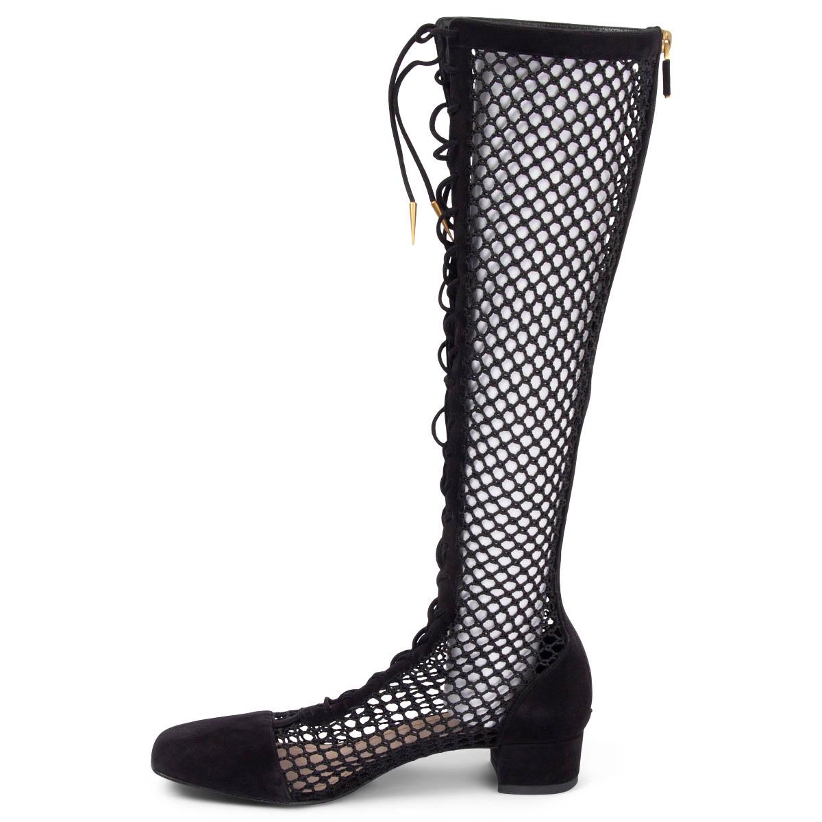 Women's CHRISTIAN DIOR black suede 2018 NAUGHTILY-D FISHNET Boots Shoes 38.5 For Sale