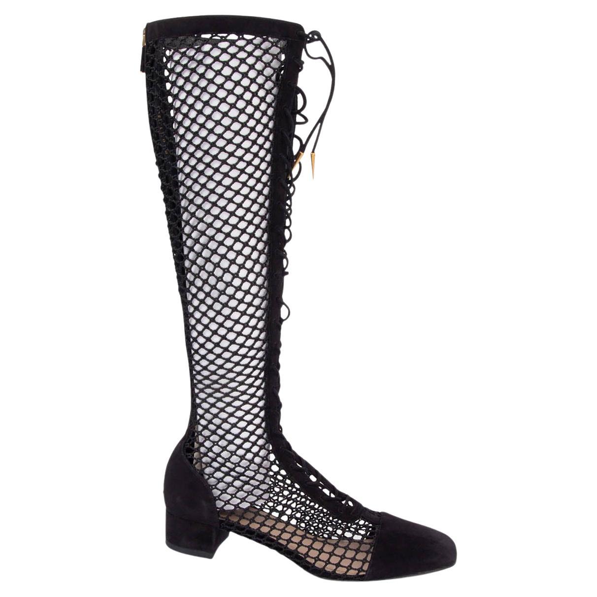 CHRISTIAN DIOR black suede 2018 NAUGHTILY-D FISHNET Boots Shoes 38.5 For Sale