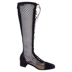 CHRISTIAN DIOR black suede 2018 NAUGHTILY-D FISHNET Boots Shoes 38.5